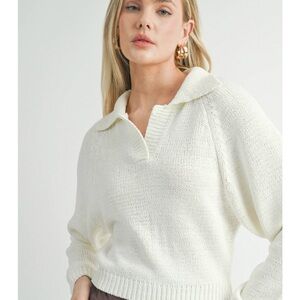 NWT Sage The Label - Ivory Collared V-Neck Sweater